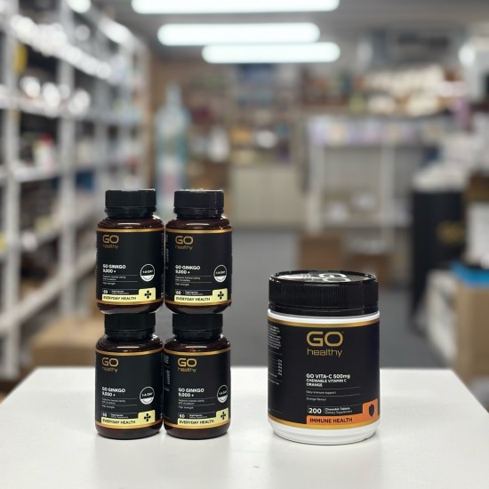 【秒杀包邮】【买四送一 送vc咀嚼片】Go Healthy 银杏胶囊60粒 4瓶装 支持大脑功能 保质期2027.9